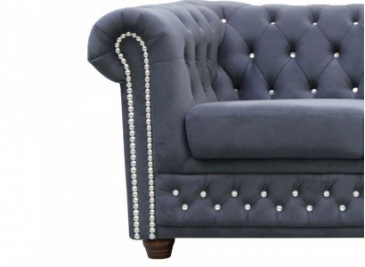 Chesterfield Sofagarnitur Sofa Polster Kristallsteine Leder Garnituren 3+2 Couch